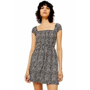 TOPSHOP Smocked Animal Print Babydoll Dress